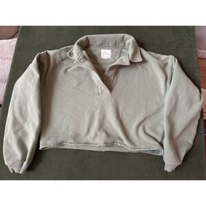 American Eagle Aerie Cropped Polo Sweatshirt Green cropped polo Pullover Medium